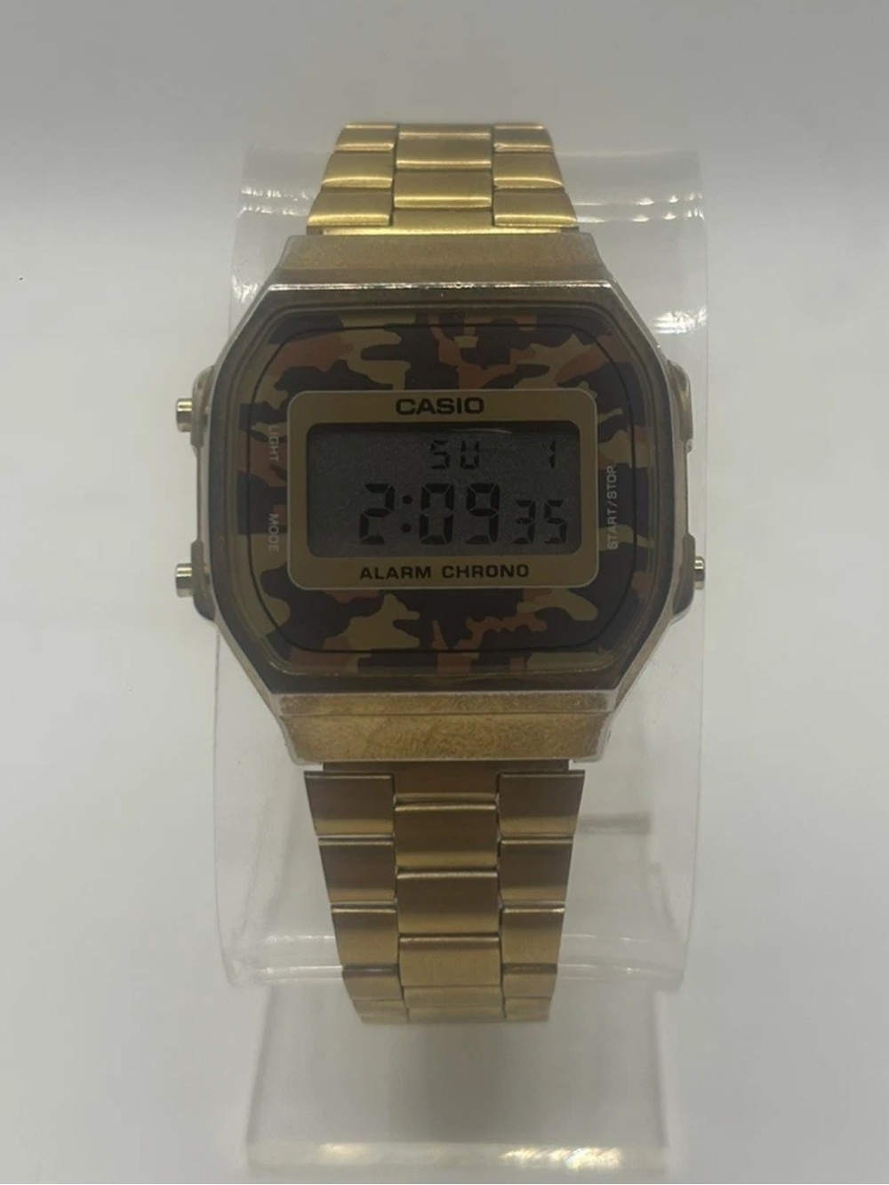 Casio Gold Digital Watch with burgundy and rose gold Camouflage Accent